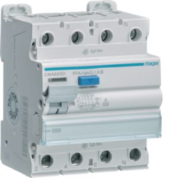 HAGER CNA663D FI-Schalter 4P 10kA 63A 100mA Typ S  Verpackungseinheit:1ST